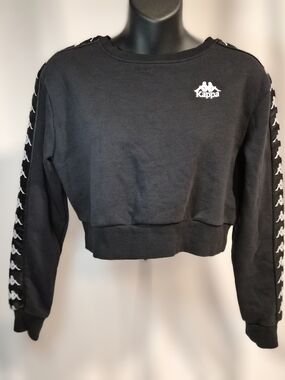 Kappa 222 Banda Logo Taping Cropped Sweatshirt - Black/White Small